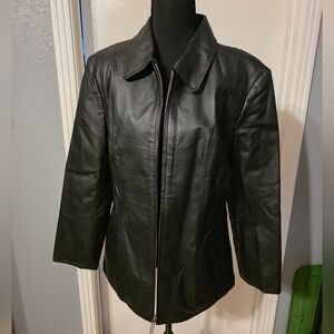 GIII Black Leather Zip-Front Jacket Size L